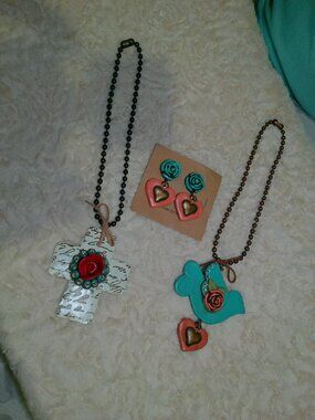 Hand Made Cross Heart Dangle Necklace & Earring D'Vine Designs